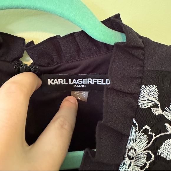 EUC Karl Lagerfeld Black Shift Dress | Size 14 | Embroidered Floral Yoke - Picture 4 of 4